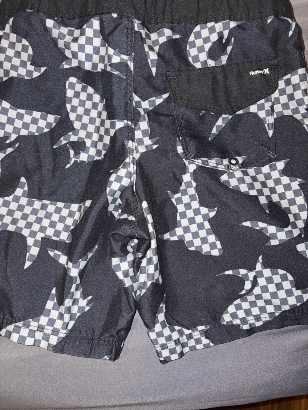 Hurley Black & Gray Checker Swim Trunks